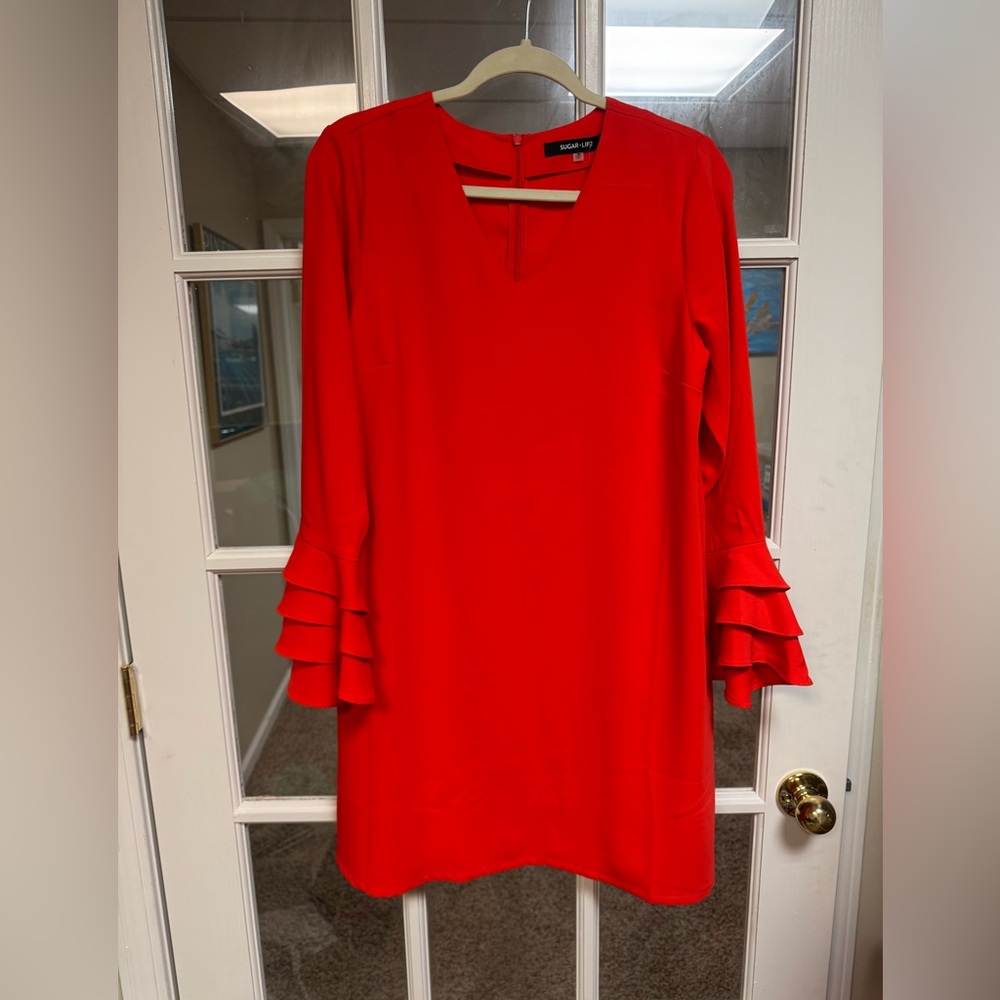 Sugarlips  Bright Coral Bell Sleeve Dress Medium